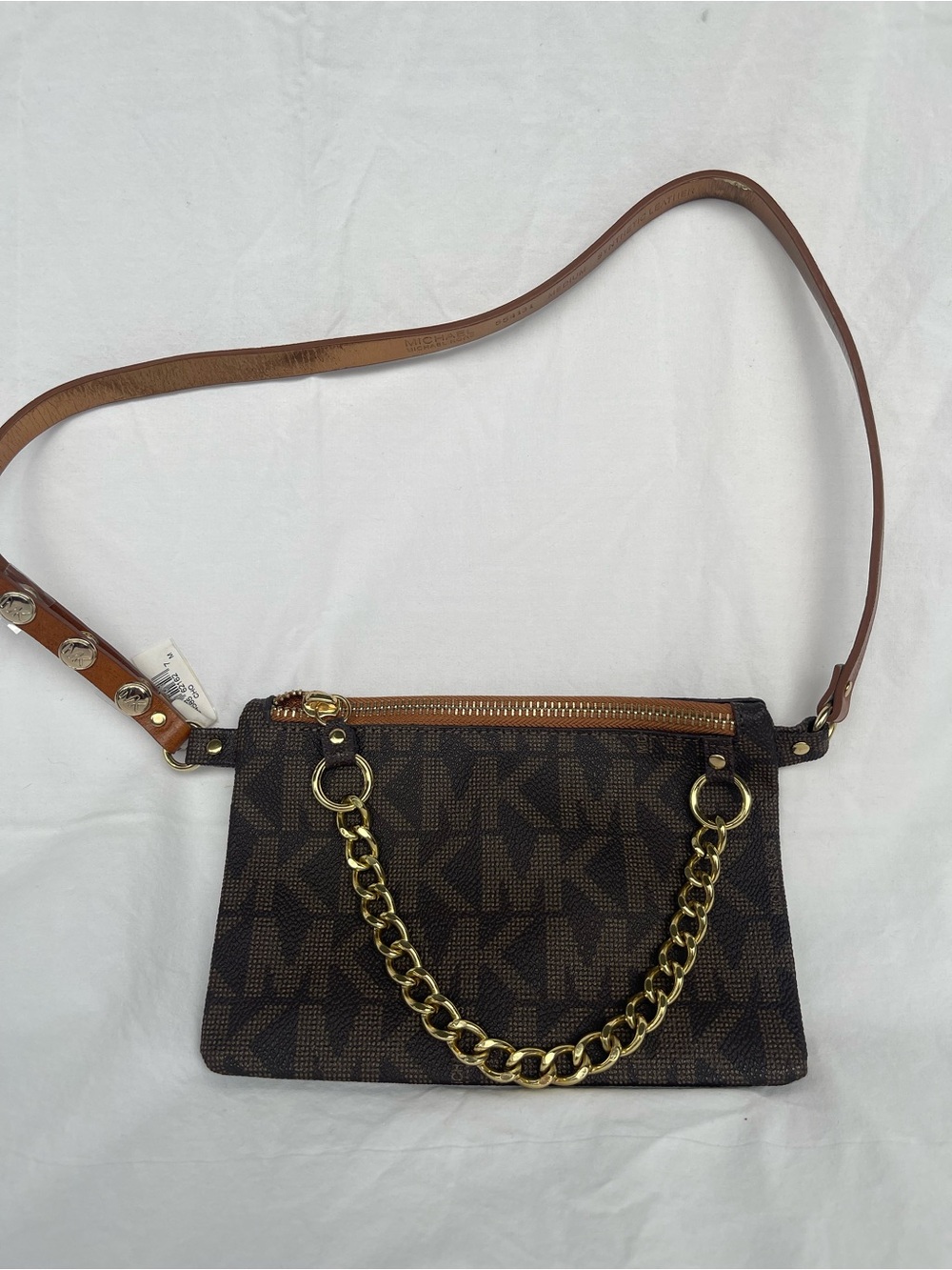Michael Kors Brown MK Logo Crossbody with Gold Chain